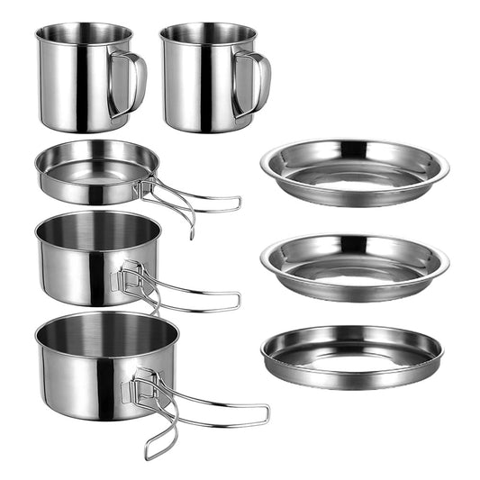 1 Set of Outdoor Camping Cookware Portable Cookware Kit Stainless Steel Cookware Kit