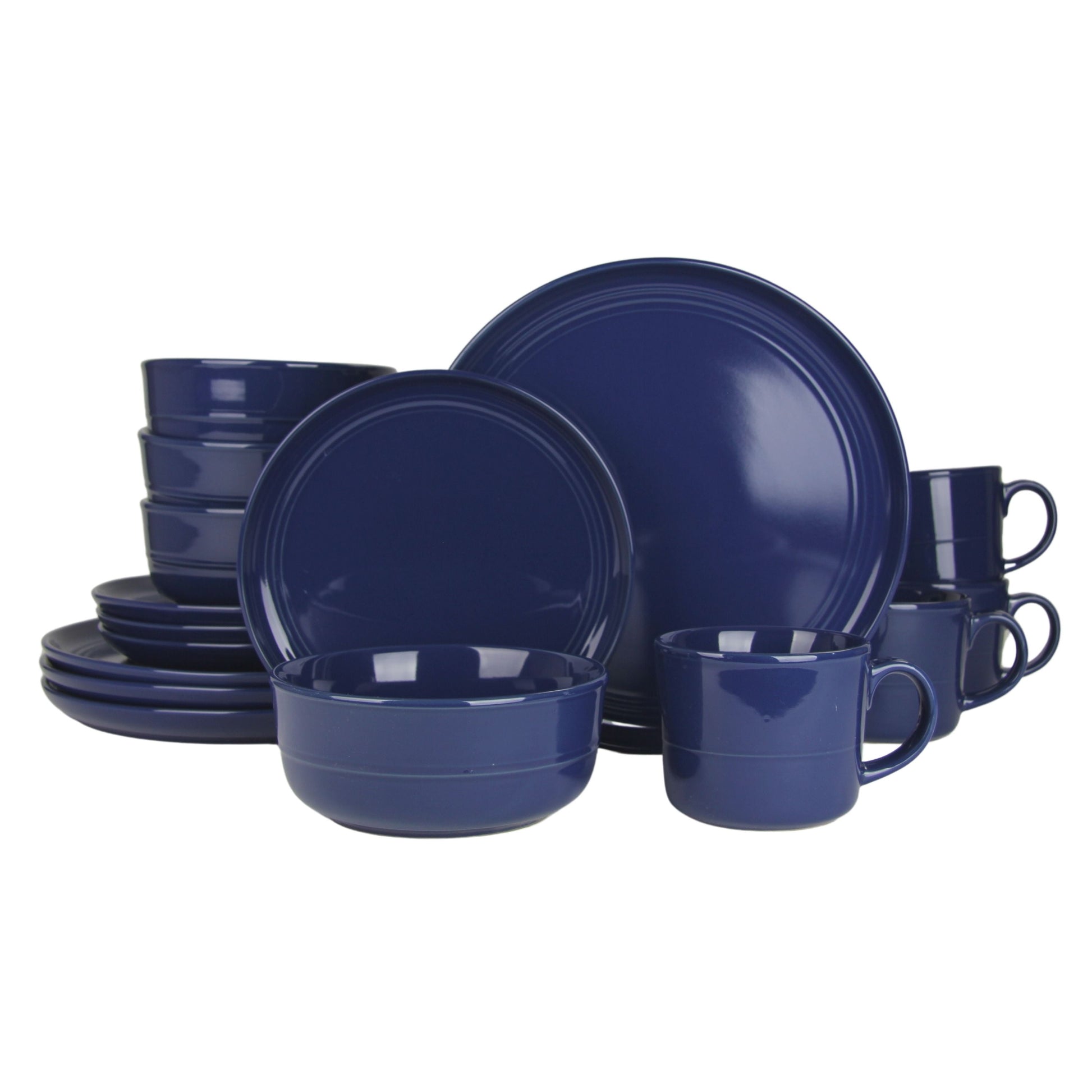 10 Strawberry Street Double Line 16 Piece Stoneware Dinnerware Set, Cobalt Blue