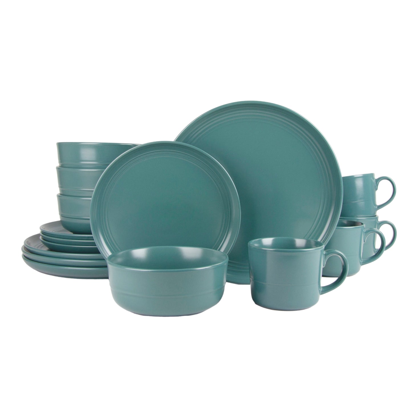 10 Strawberry Street Double Line 16 Piece Stoneware Dinnerware Set, Emerald Green