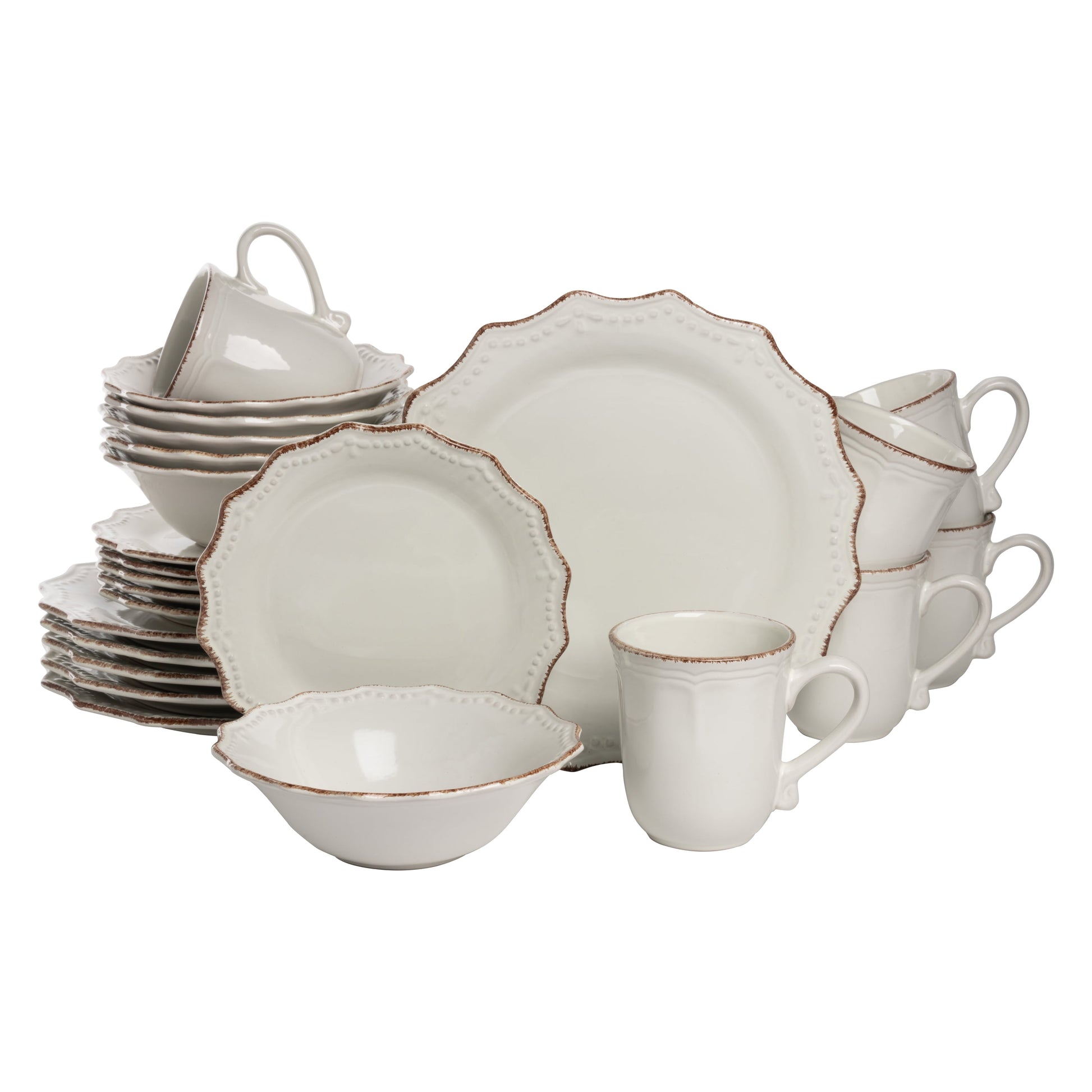 10 Strawberry Street Oxford 24 Piece Stoneware Dinnerware Set, Cream