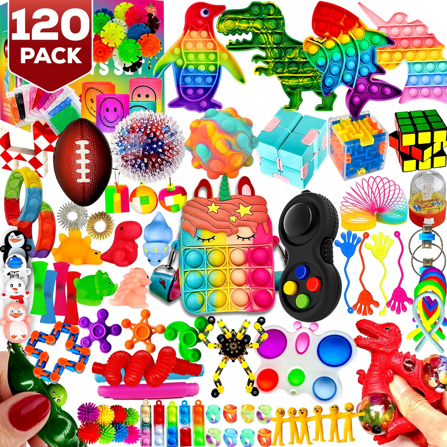 120 Pack Fidget Toys Set,Pop Sensory Party Favors Gifts for Kid Adult Boy Girl ADHD Autism Stress Relief Stocking Stuffers Autistic Bulk Goodie Bag Pinata Filler Treasure Box Classroom Prizes School