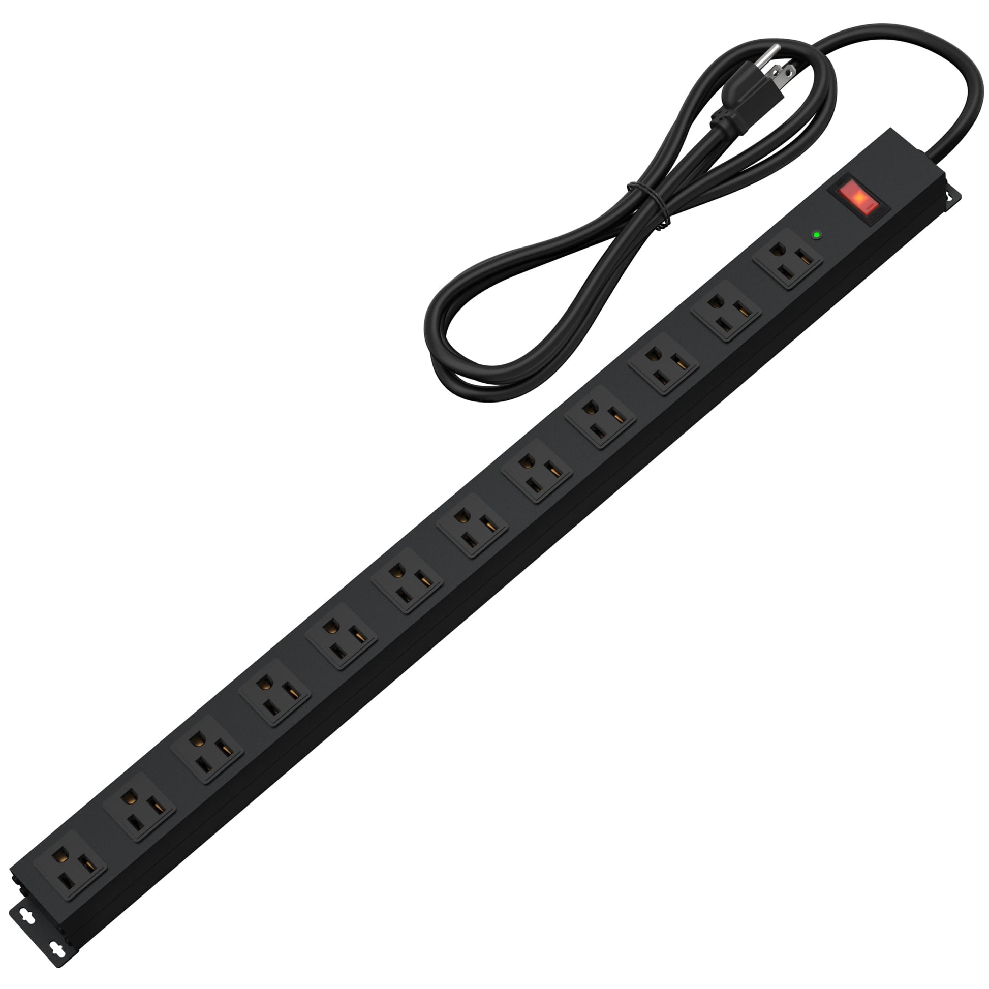 12 Outlet Long Power Strip Surge Protector with 2100Joules, 6FT Power Cord, Wide Spaced Outlet Power Bar Overload Protection Switch, industrial Heavy Duty for WorkBench, Shop, Garage (Black)