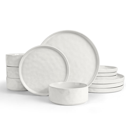 Vesteel Dinnerware Sets, 12-Piece Stoneware Plates and Bowls Set, Dishes Set for 4, Elegant Ceramic Dinnerware for Home Restaurant - Speckled White