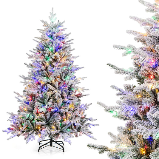 6 FT Flocked Christmas Tree with 8 Lighting Modes 260 Multi-Color LED Lights