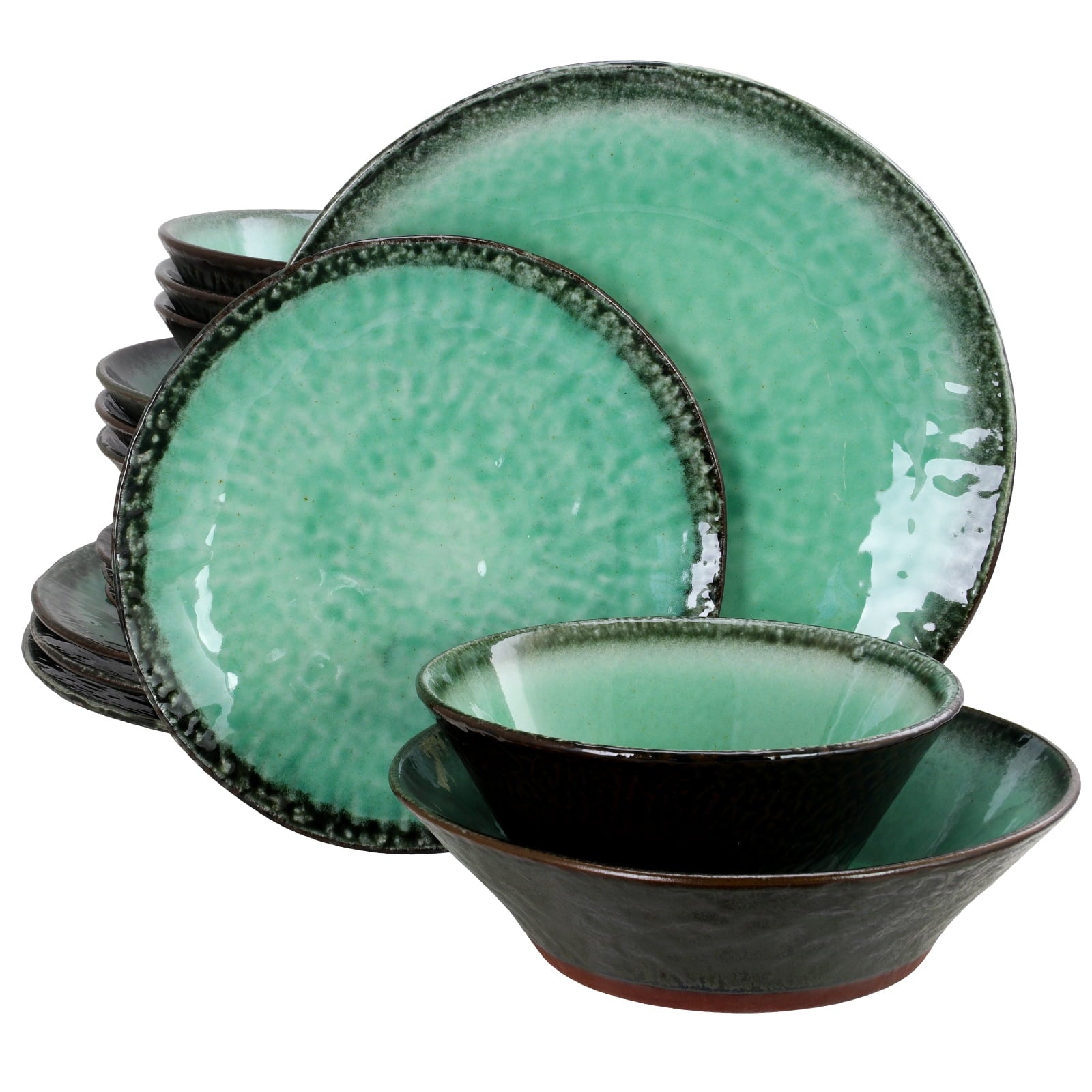 16-Piece Double Bowl Dinnerware Set, Teal