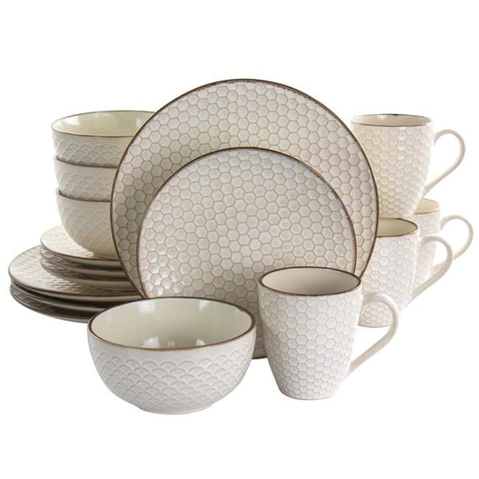 16 Piece Honey Ivory Stoneware Dinnerware Set, Ivory