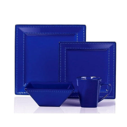 16 Piece Square Beaded Stoneware Set by Lorren Home Trends, Blue