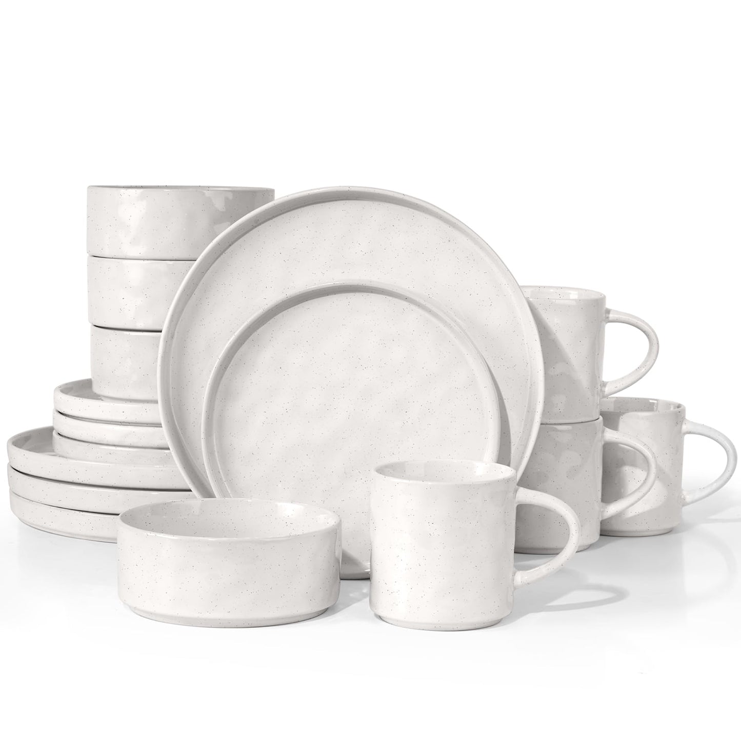 Vesteel Dinnerware Sets, 16-Piece Stoneware Plates and Bowls Set, Dishes Set for 4, Elegant Ceramic Dinnerware for Home Restaurant - Speckled White