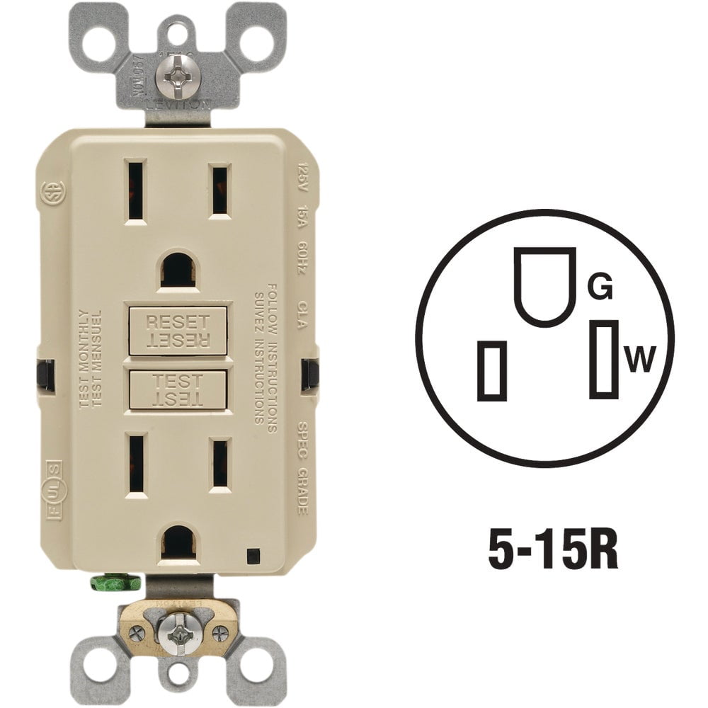 9pc Leviton SmartlockPro Self-Test 15A Ivory Residential Grade Rounded Corner 5-15R GFCI Outlet