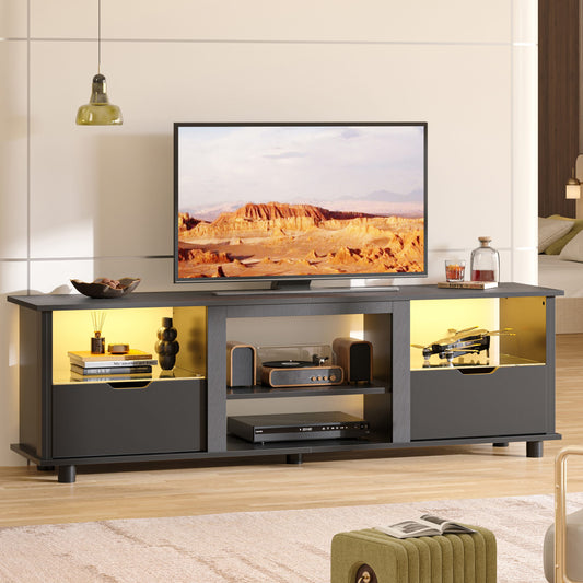 Bestier 70'' Gaming TV Stand with Storage, LED Media Console