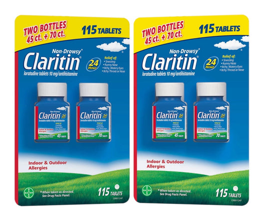 2 Pack | Claritin 10 mg Non-Drowsy 24 Hour, 115 Tablets