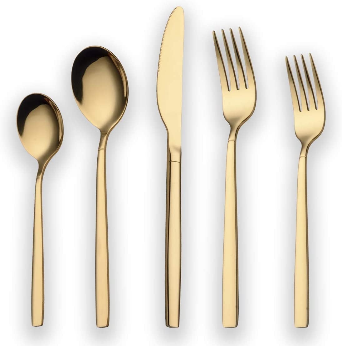 20 Pieces Gold Plated Stainless Steel Flatware Set, Sliverware Cutlery Set Service for 4, Mirror Polished