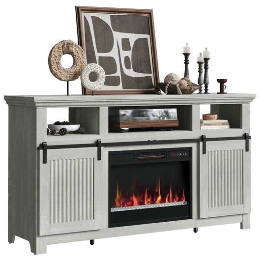 60'' Fireplace TV Stand with Electric Fireplace Heater & Storage Cabinet for TVs up to 70 Inch