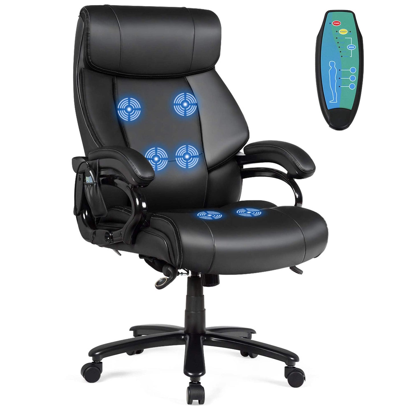 Big & Tall 6-Point Massage Wide Seat Office Chair with Padded Armrests