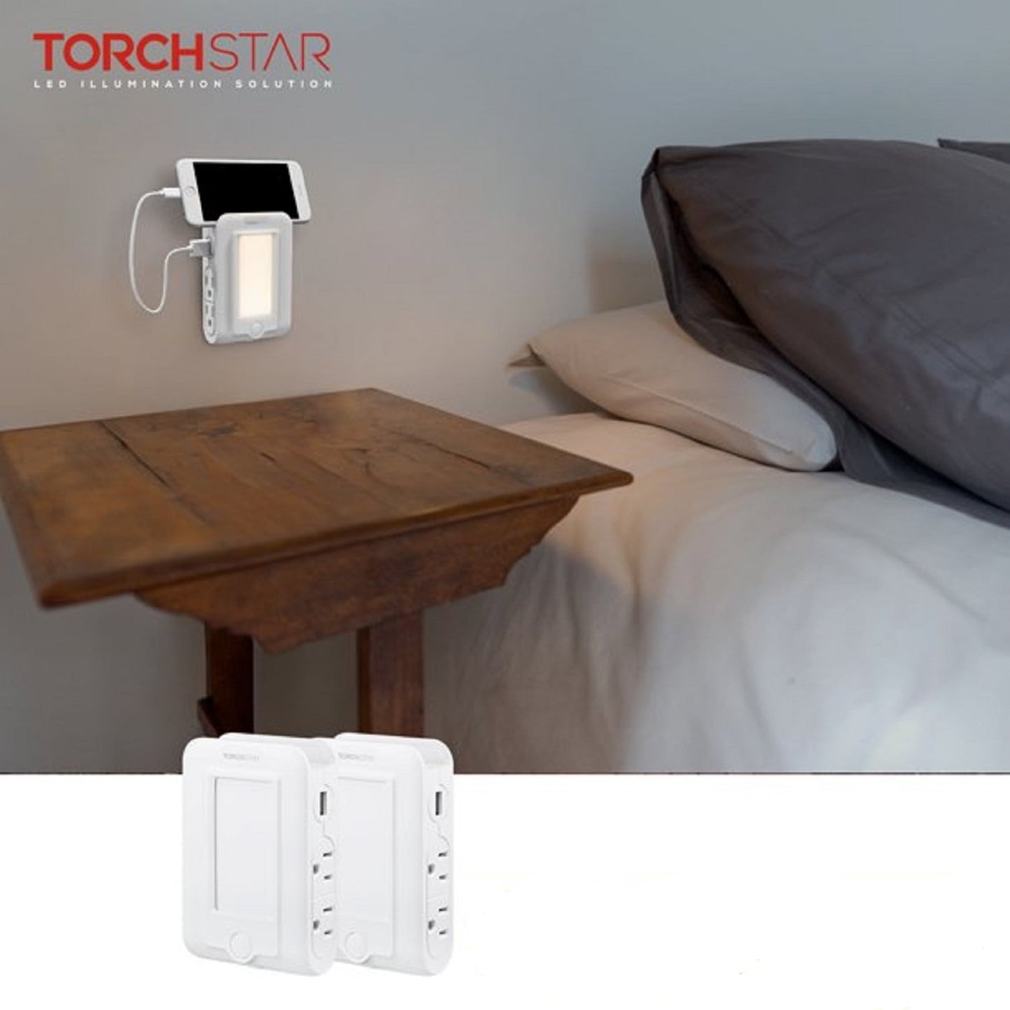 2Pack LED Plug-in Nightlight wallplate Dusk to Dawn, Surge Protector with 2 USB Charging Ports & 4 AC Power Outlet Splitter