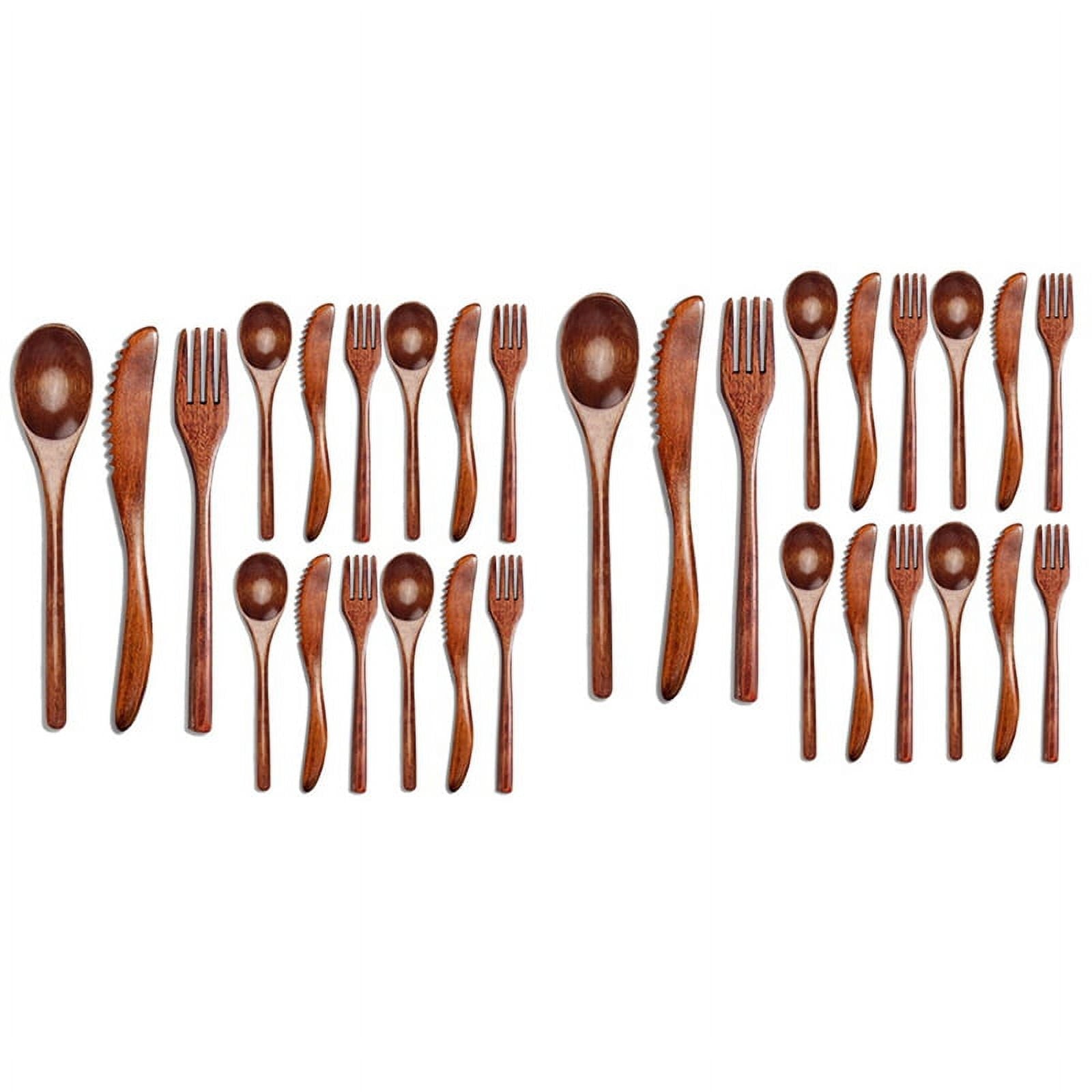 30 Pcs Wooden Spoon Fork Knife Cutlery Set Wooden Dinner Utensil Set Kitchen Wooden Flatware Tableware Cutlery Set