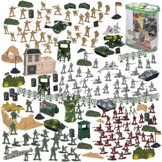 300 Piece Military Toys Plastic Army Men for Boys - Army Figures Set with Tanks, Planes, Flags, Accessories