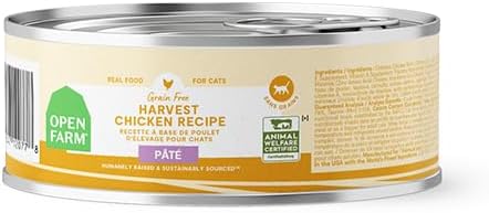 Open Farm Canned Cat Food, Paté for Complete & Balanced Nutrition, Grain-Free and Legume-Free Wet Cat Food, Harvest Chicken Recipe, 5.3oz Cans (Case of 12)