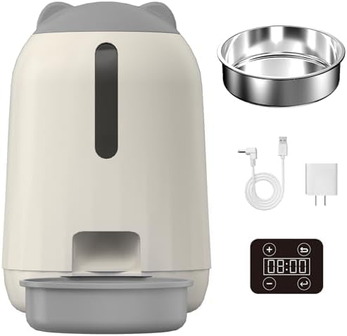 PAPIFEED Smart Automatic Cat Feeders, Dual Power Supply Cat Food Distributor, 3L Automatic Cat Feeder (Grey-Button Version)