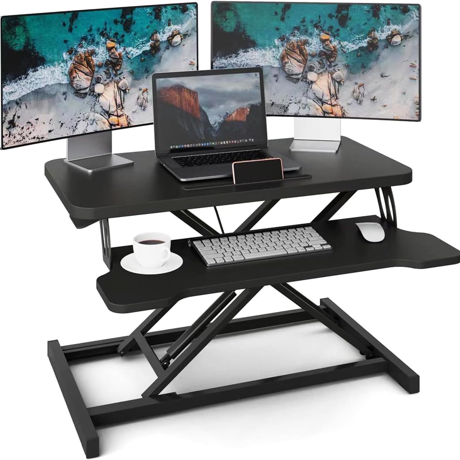 32" Home Office Height Adjustable Standing Desk Converter for Table Tops and Home Office with Keyboard Tray,Men Gift,Black