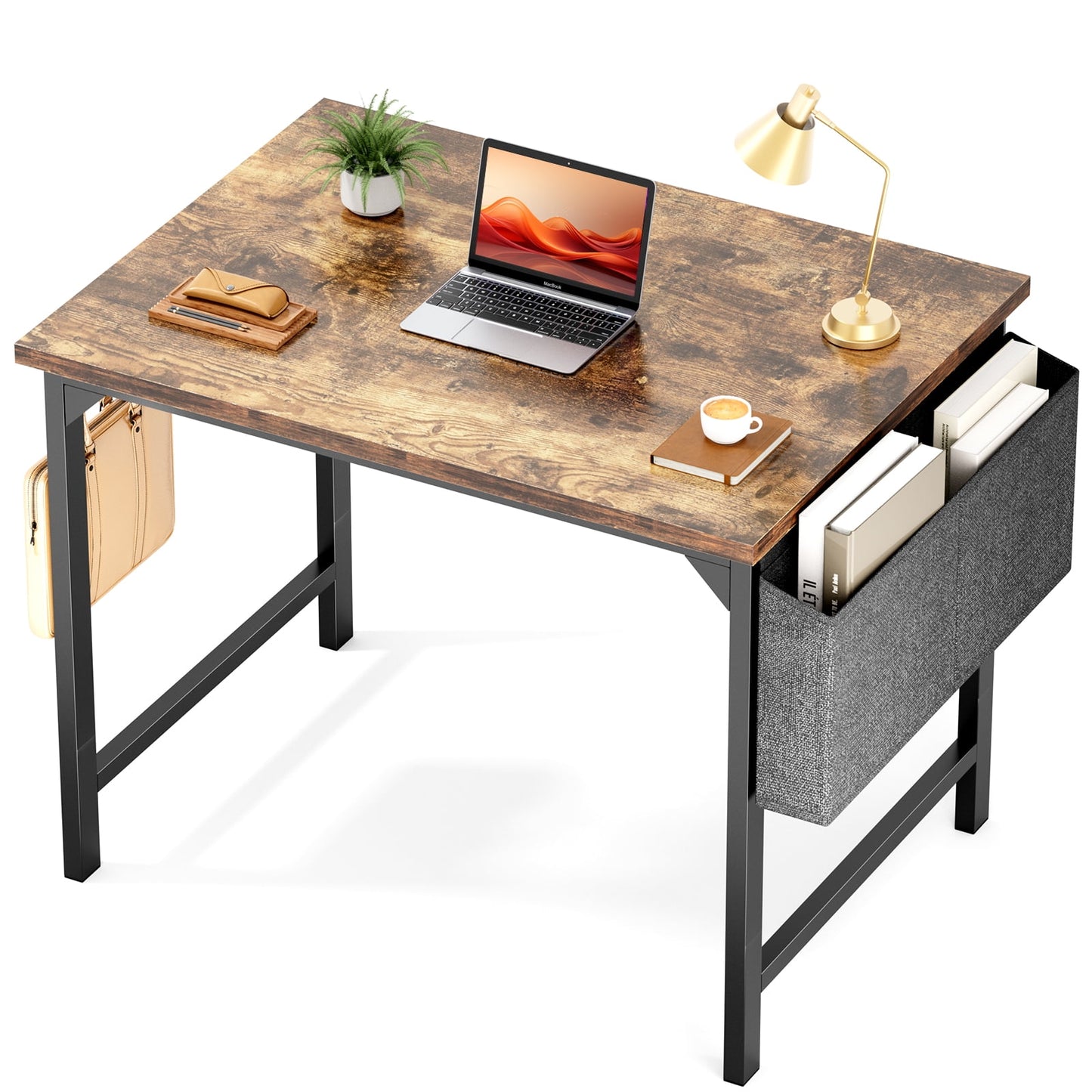 32 inch Small Computer Desk Writing Study Work Office Table Modern Simple with Storage Bag and Hook for Home Bedroom