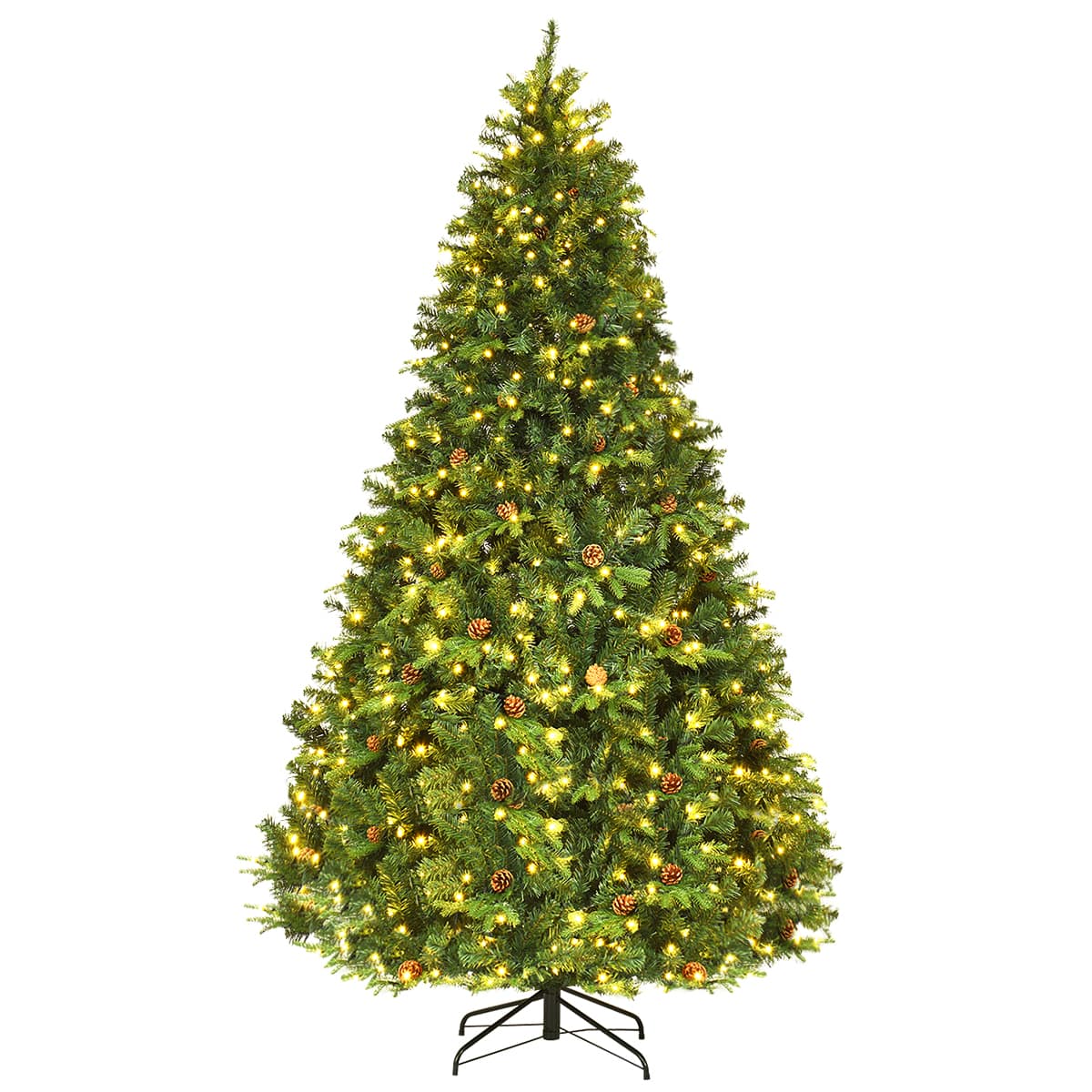 8Ft Pre-Lit Christmas Tree Hinged 600 LED Lights Pine Cones