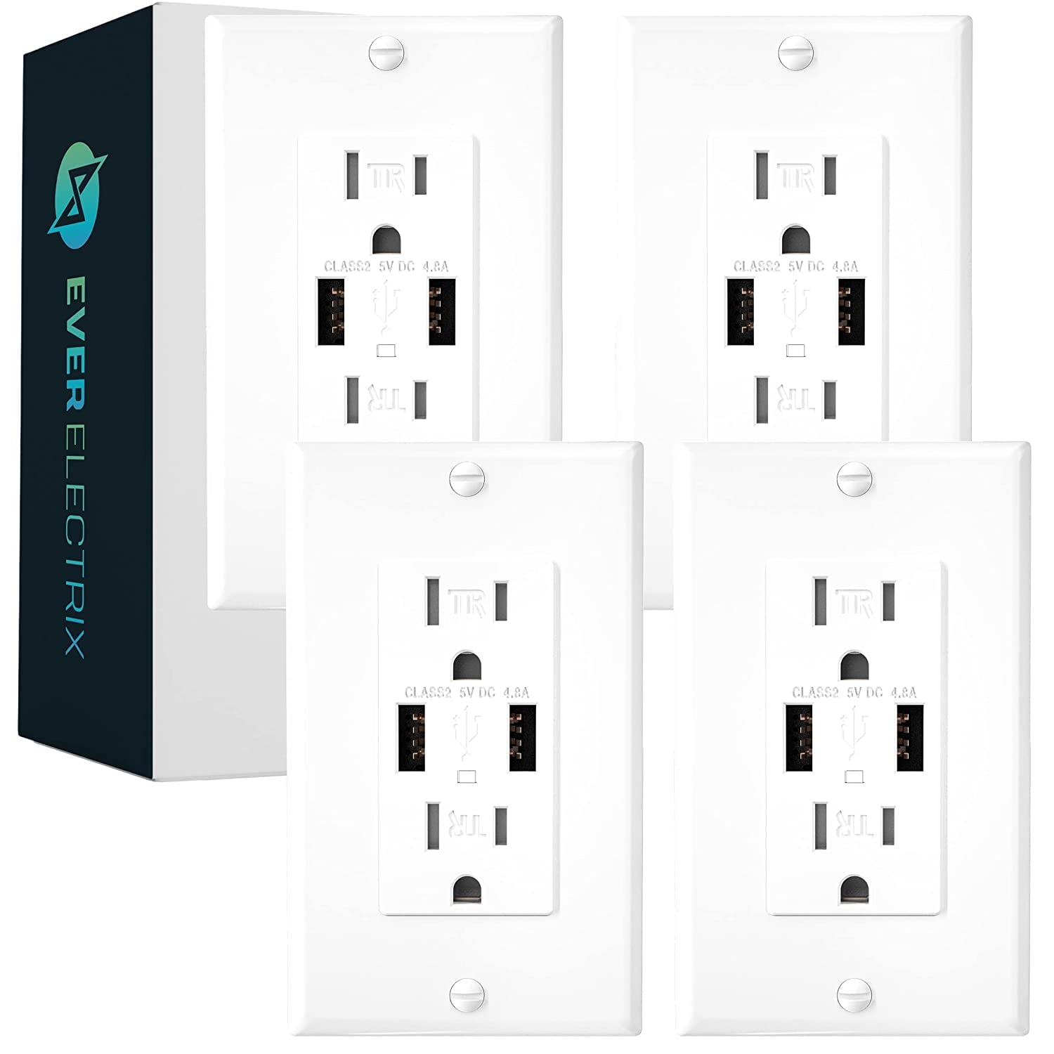 (4 Pack) USB High Speed Dual USB Electrical Wall Outlet 4.8A USB Ports 15-Amp