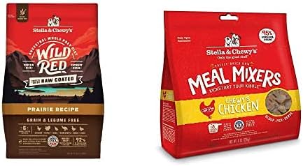 Stella & Chewy's Wild Red Raw Coated Kibble Dry Dog Food Grain Free Pairie Recipe, 3.5lb Bag + Freeze-Dried Raw Meal Mixers Dog Food Topper Chewy's Chicken Recipe, 8oz Bag