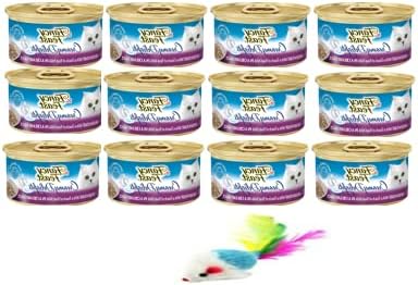 Fncy Fest Canned Wet Cat Food Creamy Delights Chicken with A Touch of Real Milk(12-CANS) (3 OZ Each) with a Mouse Toy