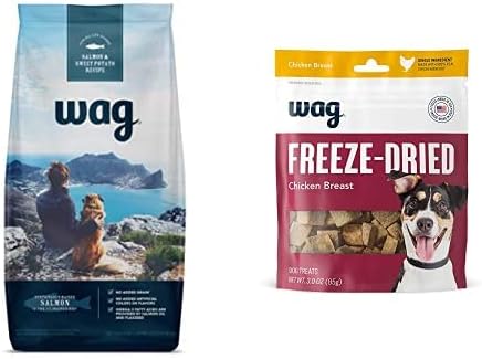 Amazon Brand - Wag Freeze-Dried Chicken Treats 3.3oz & Dry Dog Food Chicken & Sweet Potato, (No Added Grains) 24 lb (Shipped Separately)