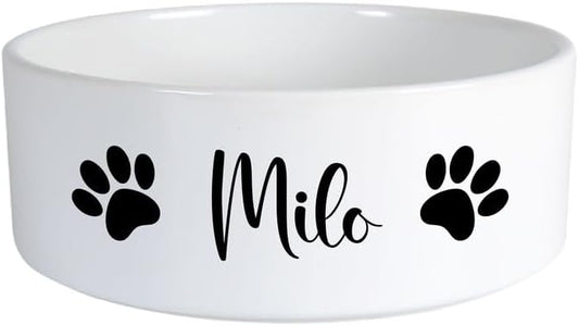 Personalized Ceramic Dog Bowls with Name & Photo - Cute Custom Ceramic Pet Bowls for Dogs, Cats, Rabbits - Non-Slip Pet Food Bowls for Dry\/Wet Food & Water - Paws - Medium