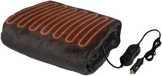 Stalwart Heated Car Blanket - 12V Heated Blanket for Car, Truck, RV or Camping - 59x43\u201D Portable Electric Travel Blanket Throw - 2 Heat Levels - Car Must Haves and Tailgating Essentials (Black)