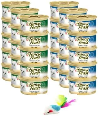 Fncy Fest Wet Cat Food Chunky Variety Pack - Chicken and Turkey Variety Pack (30 Cans) Bundled with a Mouse Toy