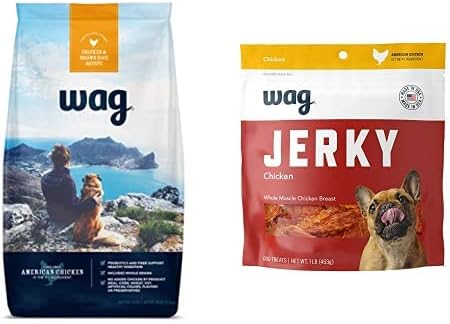 Amazon Brand - Wag Dry Dog Food Chicken and Brown Rice, 30 lb & Chicken Jerky Dog Treats 1 lb (Shipped Separately)