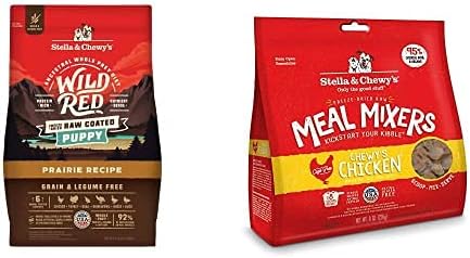 Stella & Chewy's Wild Red Raw Coated Kibble Dry Dog Food Grain Free Puppy Pairie Recipe, 3.5lb Bag + Freeze-Dried Raw Meal Mixers Dog Food Topper Chewy's Chicken Recipe, 8oz Bag