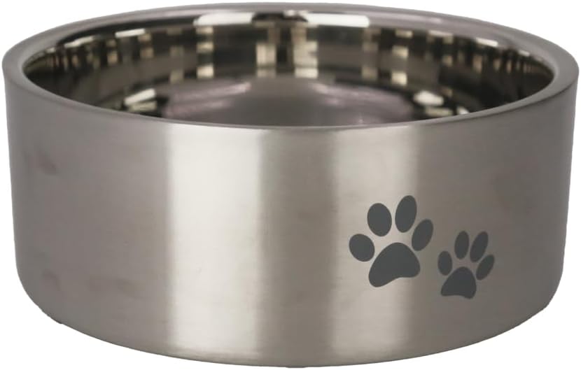 Stainless Steel Double-Wall Insulated Non-Slip for Dog, Cat, Pet Food and Water Bowl | Silver, 32 oz. (PN: DWB-Silver-32)