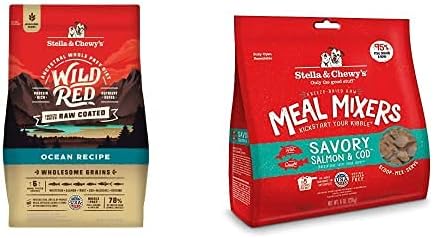 Stella & Chewy's Wild Red Raw Coated Kibble Dry Dog Food Wholesome Grains Ocean Recipe, 3.5lb Bag + Freeze-Dried Raw Meal Mixers Dog Food Topper Savory Salmon & Cod Recipe, 8oz Bag