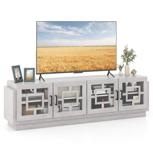 4-Door Glass Entertainment Center Farmhouse TV Stand for TVs up to 75'' Oak White