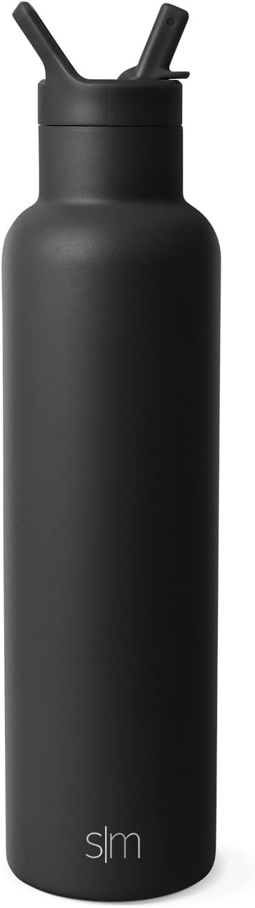 Simple Modern Water Bottle with Narrow Mouth Straw Lid Metal Thermos Vacuum Insulated Stainless Steel l Reusable Leak Proof BPA-Free Flask | Ascent Collection | 24oz, Midnight Black