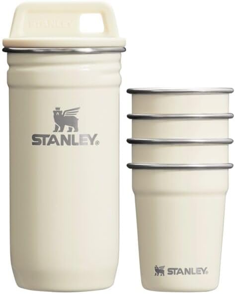 Stanley Adventure Nesting Shot Glass Set, 4 Stainless Steel Shot Glasses with Rugged Metal Travel Carry Case, Camping Gifts, Cream Gloss, 2oz