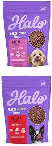 Bundle of Halo Meal Bites Freeze Dried Raw Dog Food, Turkey Recipe, Adult Recipe, 14-OZ Bag + Halo Meal Bites Freeze Dried Raw Dog Food, Beef Recipe, Adult Recipe, 14-OZ Bag