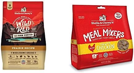 Stella & Chewy's Wild Red Raw Coated Kibble Dry Dog Food Wholesome Grains Pairie Recipe, 3.5lb Bag + Freeze-Dried Raw Meal Mixers Dog Food Topper Chewy's Chicken Recipe, 8oz Bag