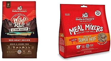 Stella & Chewy's Wild Red Raw Coated Kibble Dry Dog Food Grain Free Red Meat Recipe, 3.5lb Bag + Freeze-Dried Raw Meal Mixers Dog Food Topper Stella's Super Beef Recipe, 8oz Bag