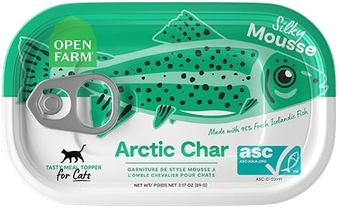 Open Farm, Canned Cat Food Topper, Silky Mousse Made with 95% Responsibly Sourced Icelandic Fish, Grain & Legume Free, Arctic Char Recipe, 3.17oz Cans (Pack of 17)