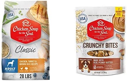 Adult Dog Food, Chicken, Turkey & Brown Rice Recipe, 28 lb. Bag and Crunchy Bites Peanut Butter Dog Treats Bundle