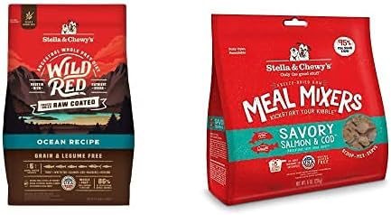 Stella & Chewy's Wild Red Raw Coated Kibble Dry Dog Food Grain Free Ocean Recipe, 3.5lb Bag + Freeze-Dried Raw Meal Mixers Dog Food Topper Savory Salmon & Cod Recipe, 8oz Bag