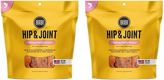 BIXBI Hip & Joint Support Salmon Jerky Dog Treats, 10 Oz - USA Made Grain Free Dog Treats - Glucosamine, Chondroitin for Dogs - High in Protein, Antioxidant Rich, Whole Food Nutrition, No Fillers