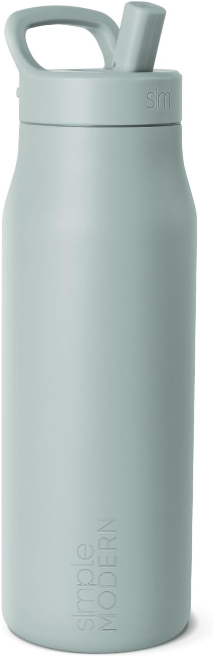 Simple Modern Water Bottle with Push Button Straw Lid | Ceramic-Lined Insulated Stainless Steel | Travel Water Bottles for Gym & Sports | Leak Proof | Mesa Signature Collection | 34oz, Sea Glass Sage