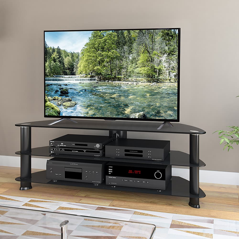 Black Glass Corner TV Stand, for TVs up to 65"