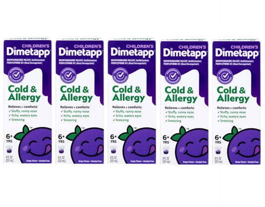 5 Pack Dimetapp Children's Cold & Allergy Grape Flavor 8 Oz Each